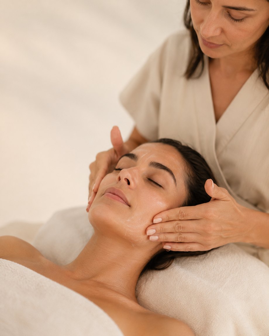 Sesión de tratamiento facial en un ambiente de cuidado de la piel
